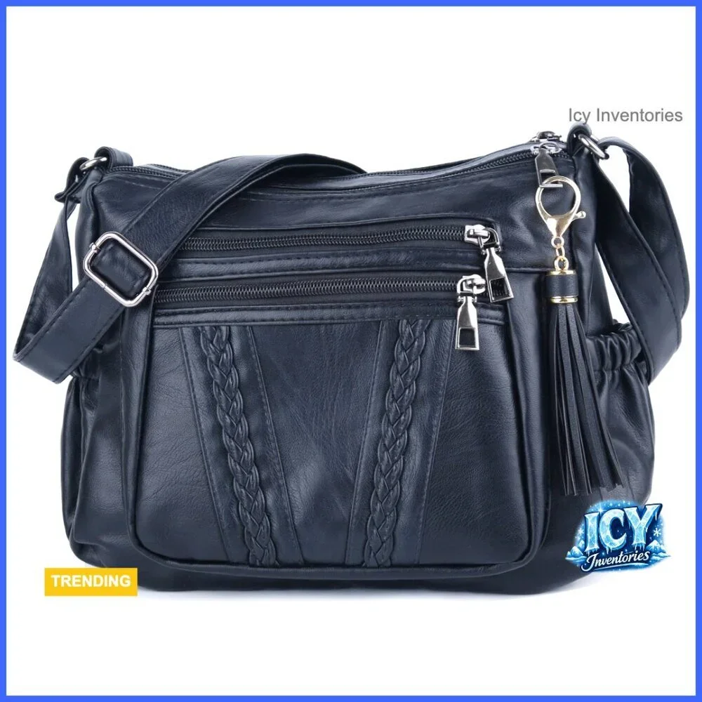 Soft PU Leather Crossbody Bag with Multi-Pocket Design